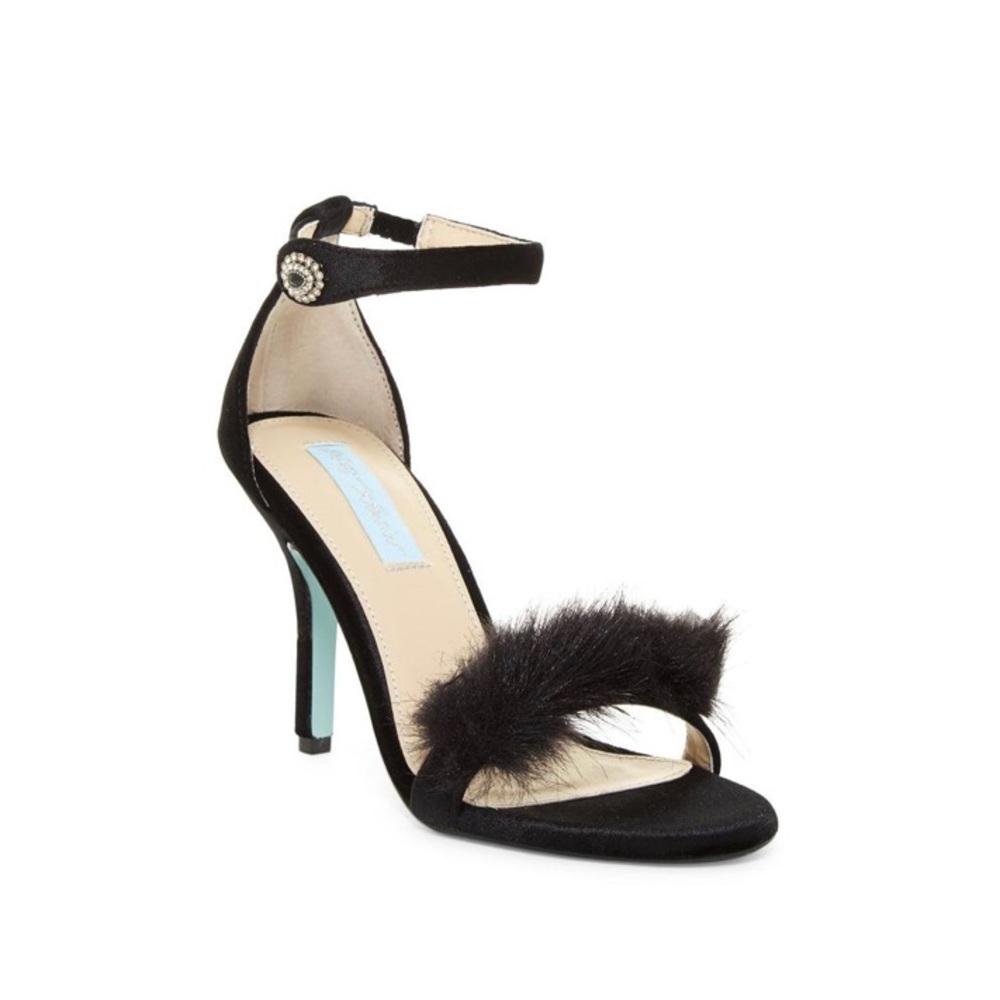 Betsey Johnson Black Nolte Velvet Faux Fur Crystal